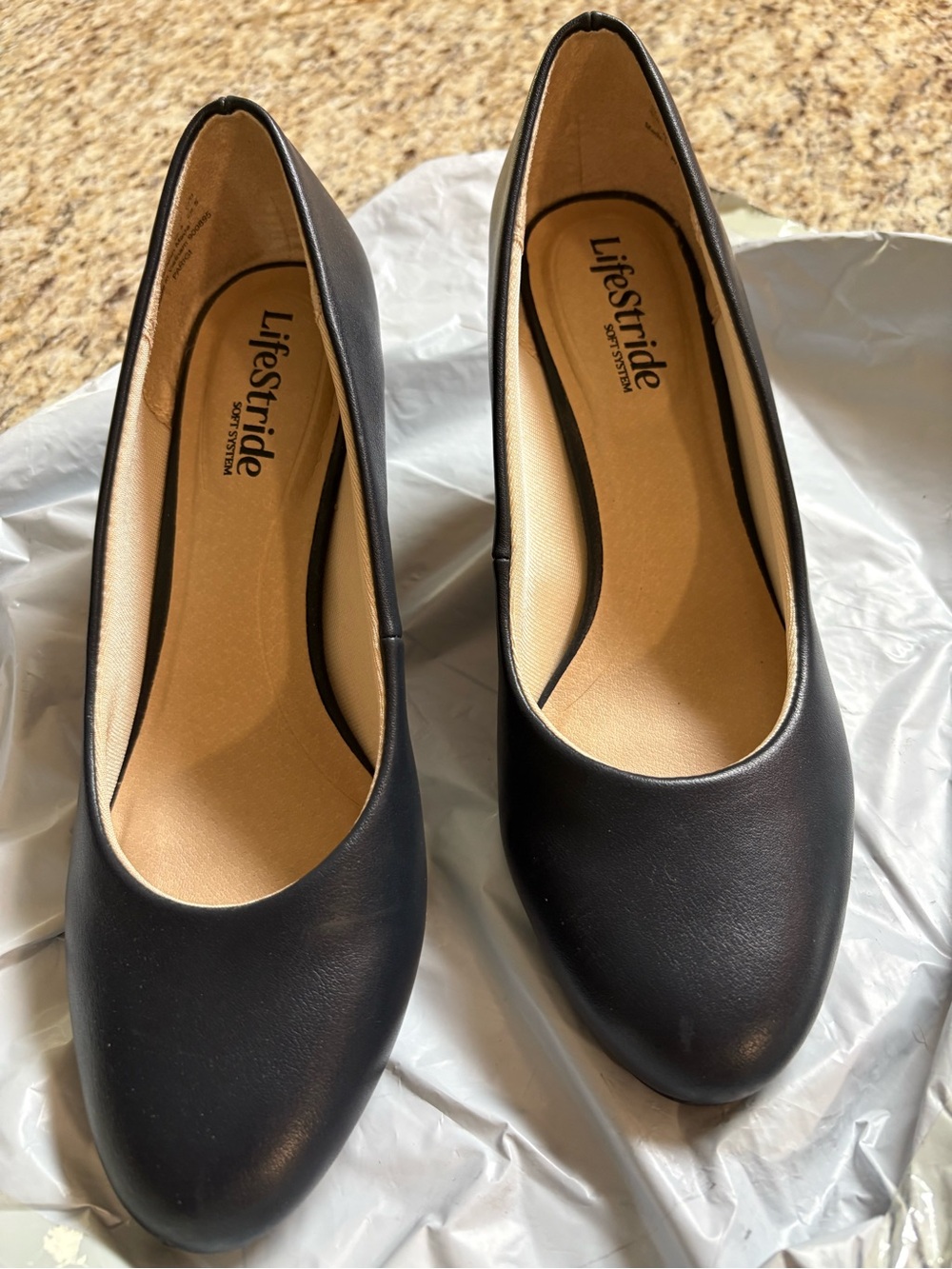 Life Stride Navy Blue Round-Toe Slip-On Heels